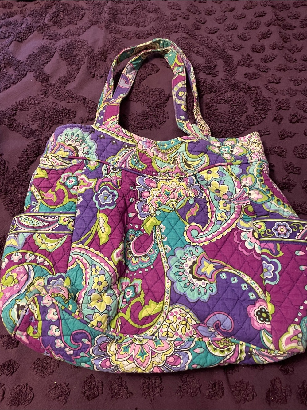 Vera Bradley Quilted Paisley Tote in Purple, Teal & Lime